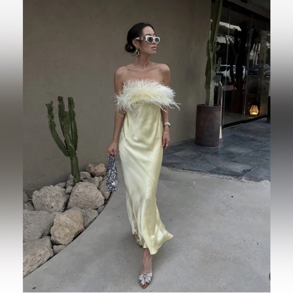 ZARA FEATHERED SATIN MIDI DRESS SIE M - Picture 4 of 16